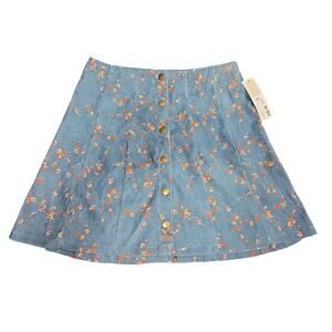 Les Soeurs Skirt Womens Small Blue Floral Corduroy Button Front Lizard Thicket